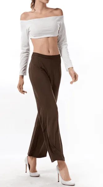 Off The Shoulder White Top And Brown Pants