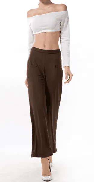 Off The Shoulder White Top And Brown Pants