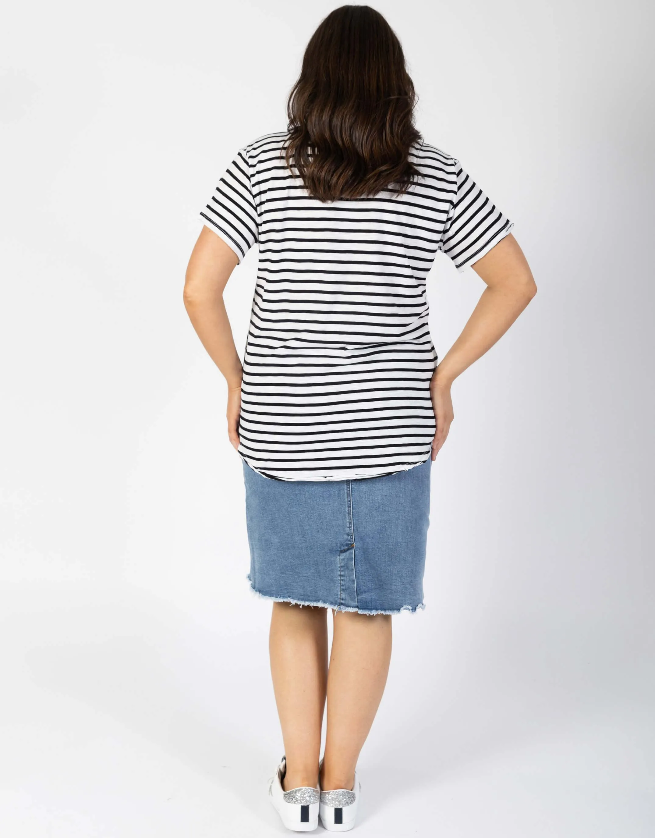 Original V Neck T-Shirt - Black/White Stripe