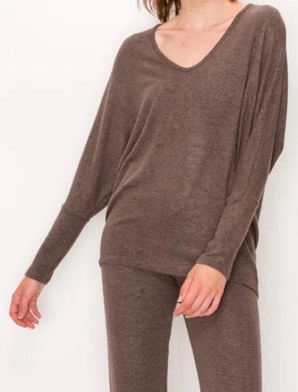 Our softest knit hoodie v-neck in comfy brushed Jersey- olive