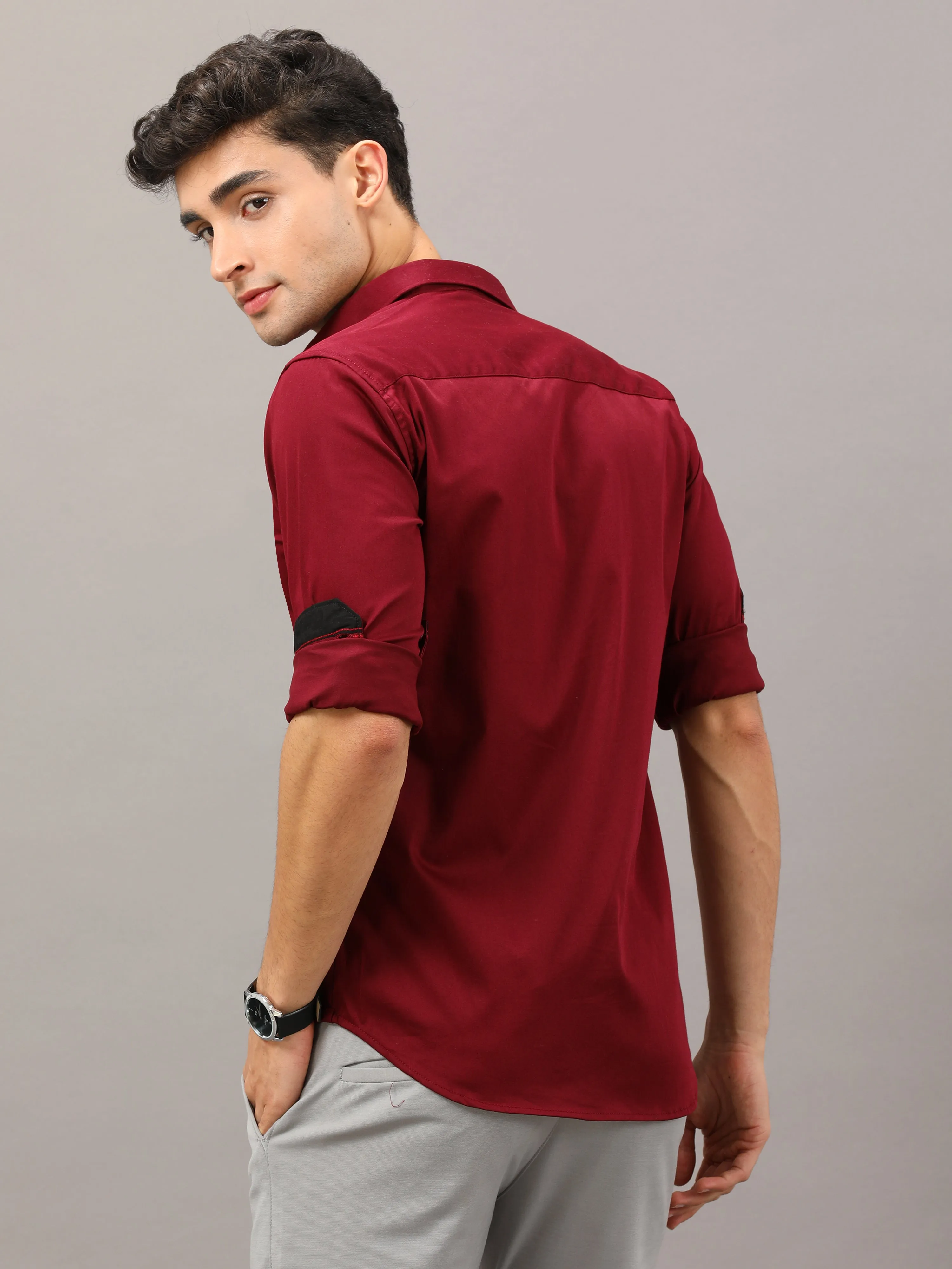 Plain Maroon Shirt Full Sleeve