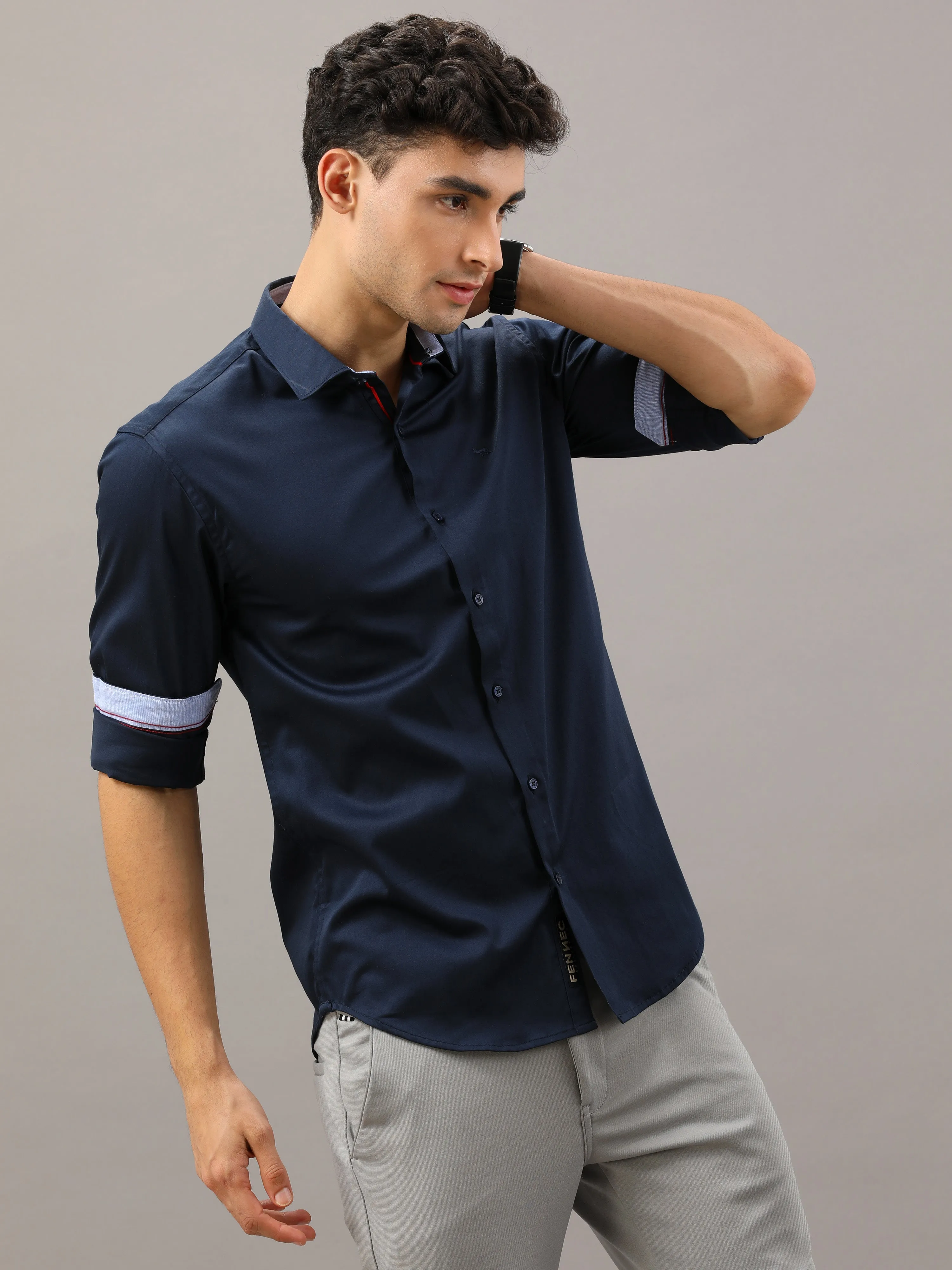 Plain Navy Blue Shirt Full Sleeve