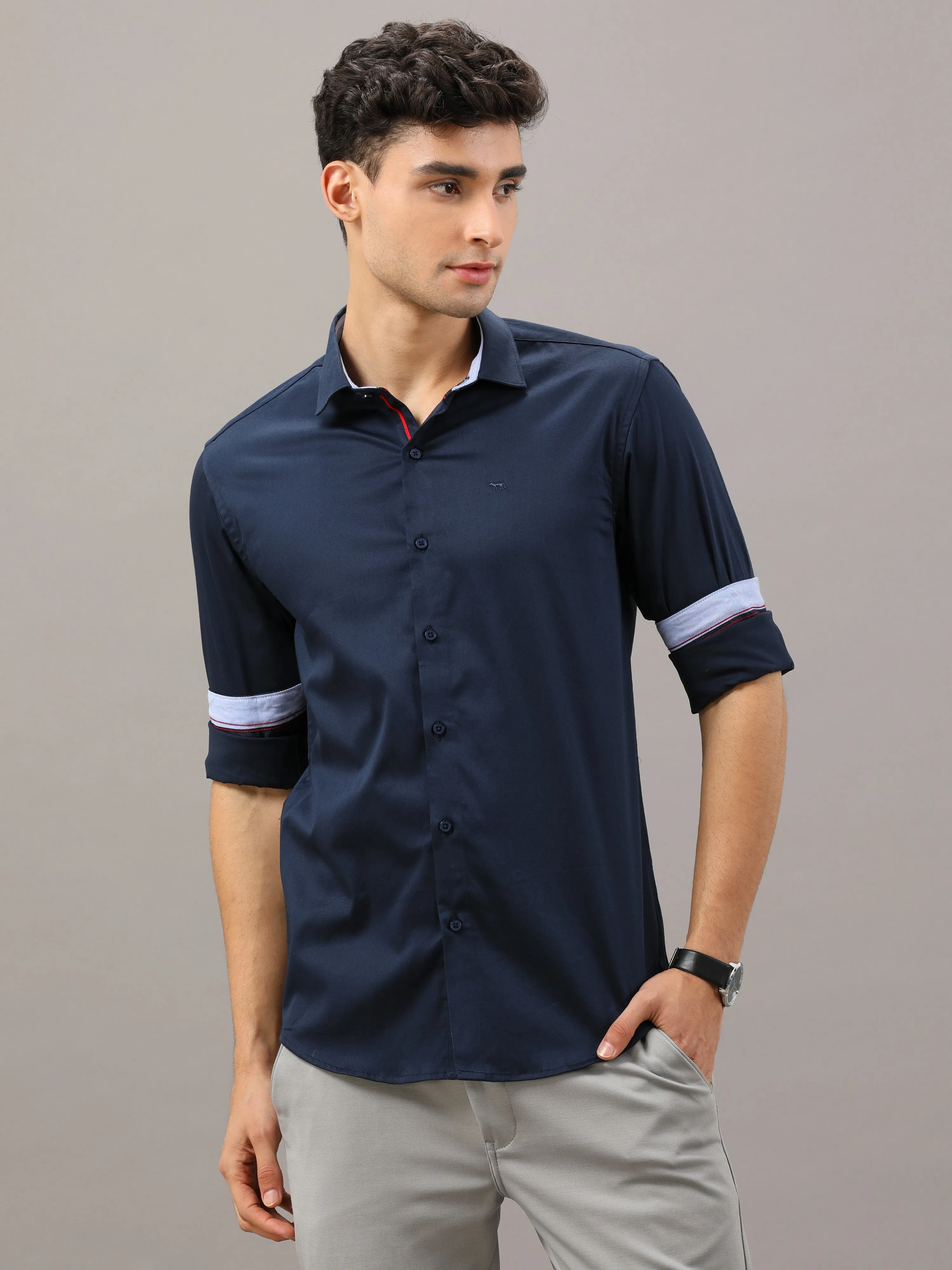 Plain Navy Blue Shirt Full Sleeve