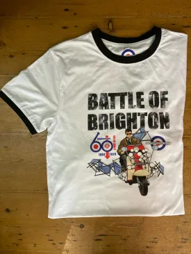 Quadrophenia Alley Men's Exclusive 60th Anniversary 'Battle of Brighton' Print Ringer T-Shirt White