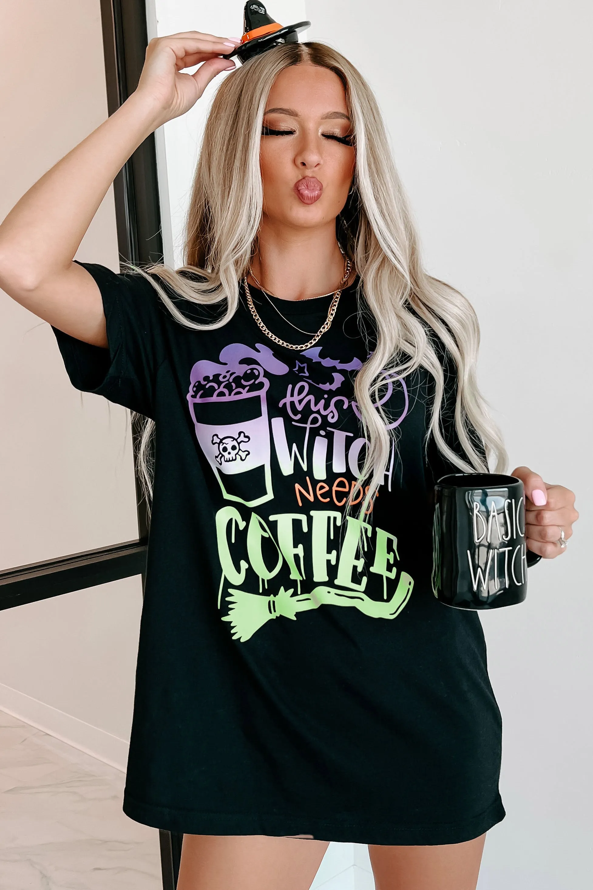 "This Witch Needs Coffee" Graphic Multiple Shirt Options (Black) - Print On Demand