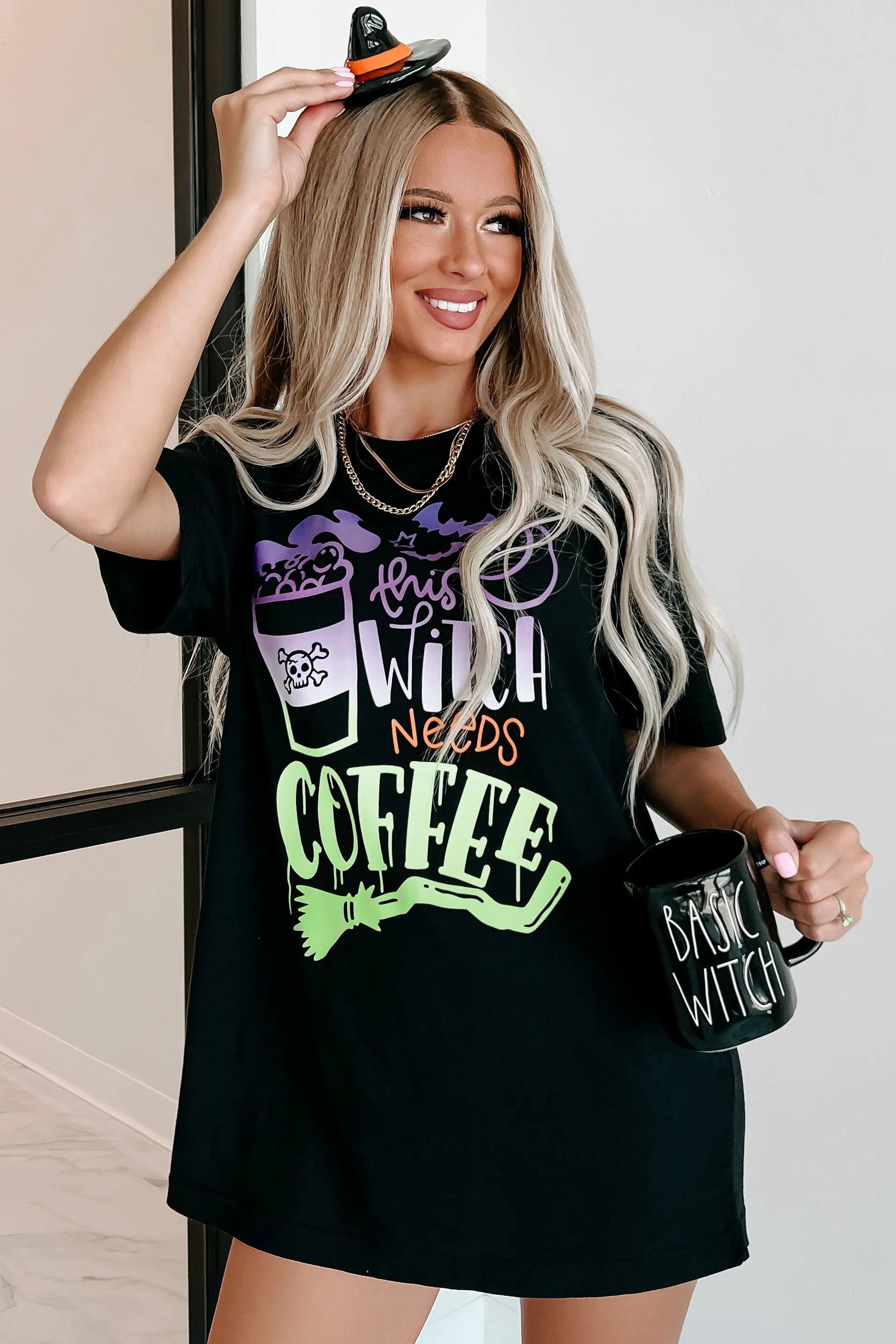 "This Witch Needs Coffee" Graphic Multiple Shirt Options (Black) - Print On Demand