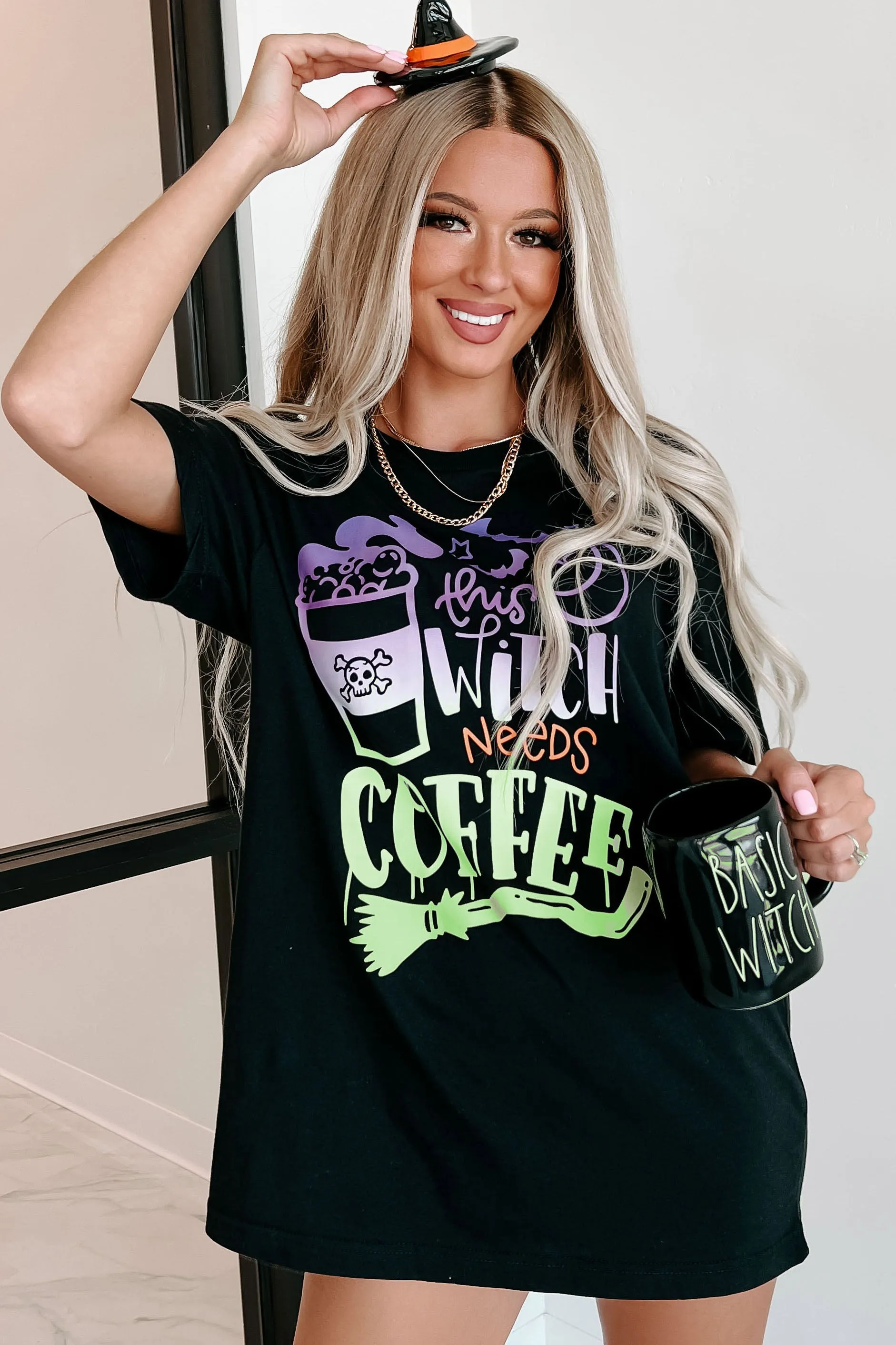 "This Witch Needs Coffee" Graphic Multiple Shirt Options (Black) - Print On Demand