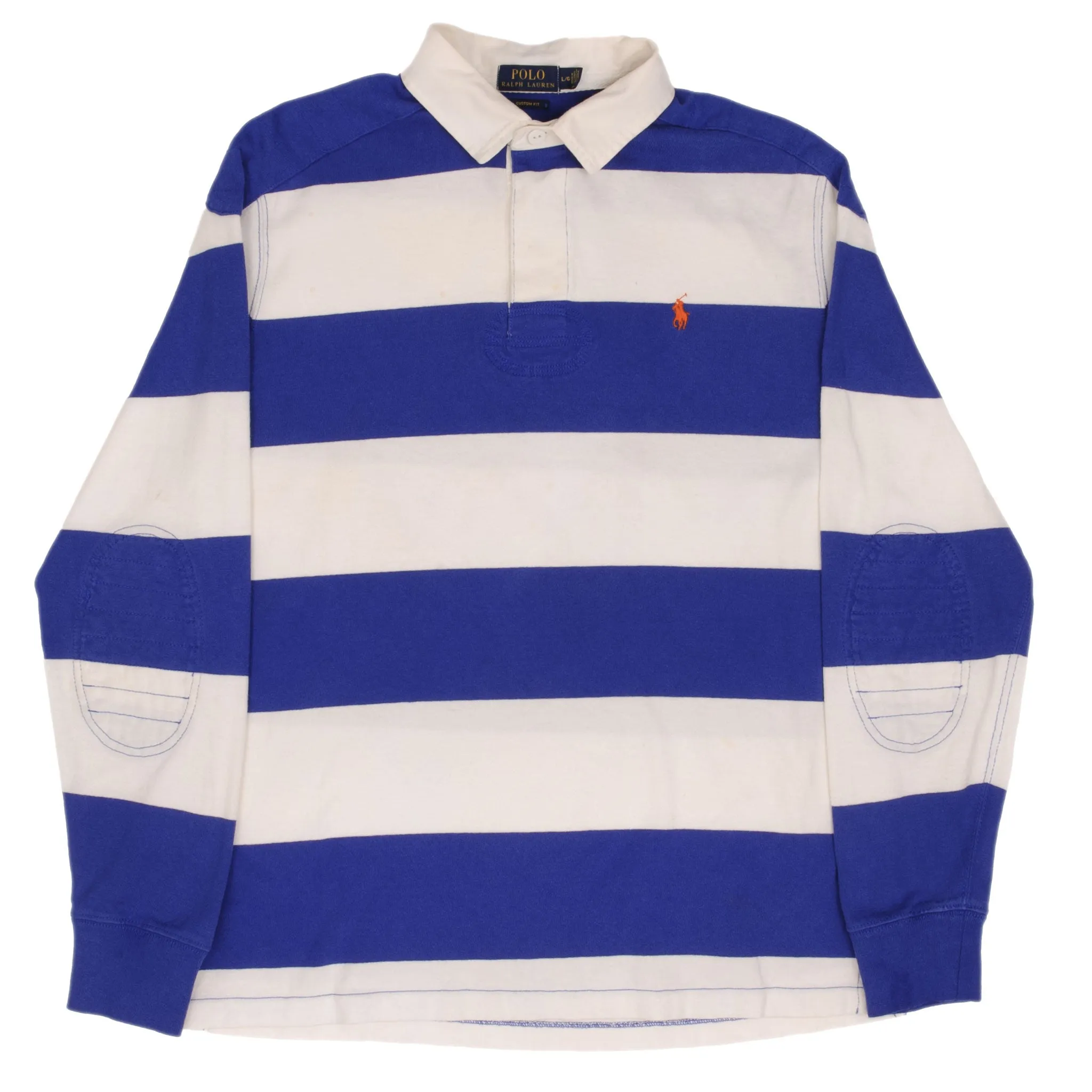 RALPH LAUREN BLUE & WHITE STRIPED RUGBY POLO SHIRT SIZE LARGE