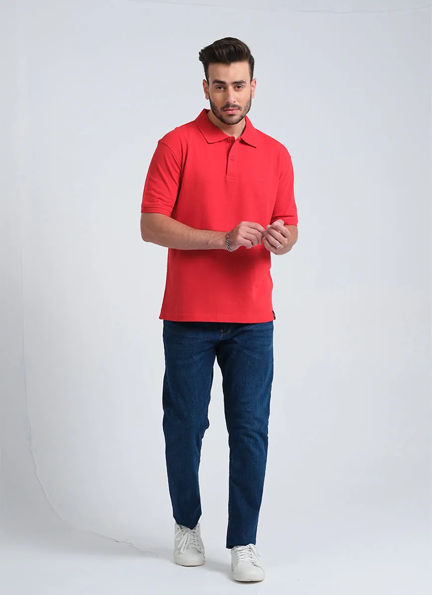 Red Combed Cotton Regular Fit Polo Shirt