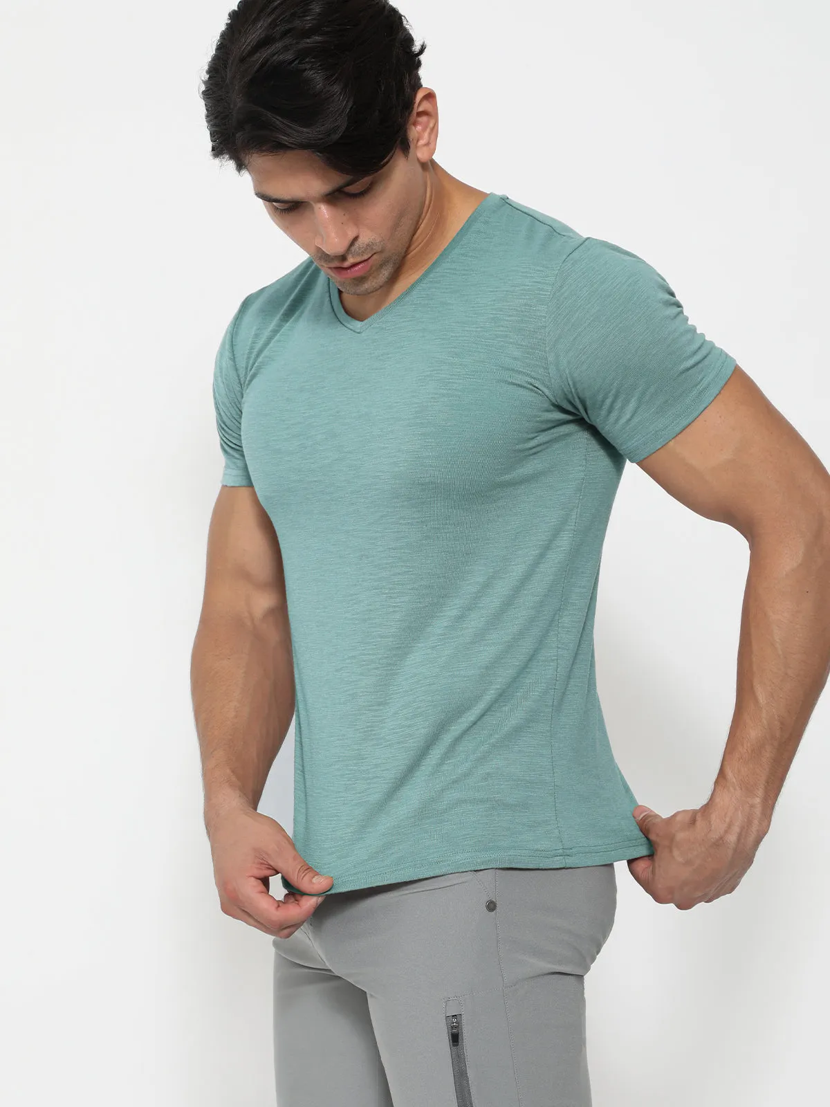 Slub V-neck T-shirt Forest