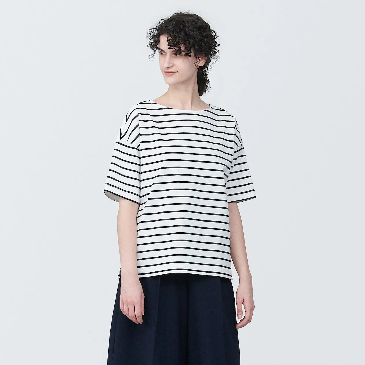 Striped Boatneck Short Sleeve T-Shirt