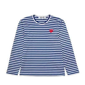 STRIPED LONG SLEEVE T-SHIRT WITH SMALL RED HEART