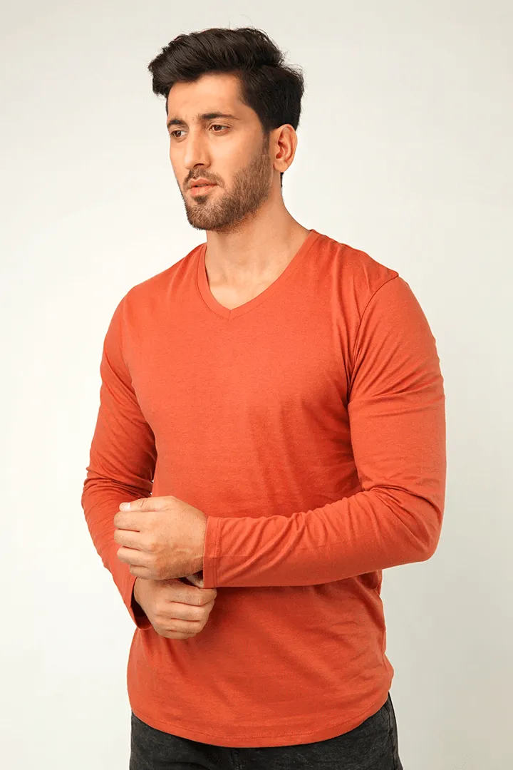 Tawny V-Neck Full Sleeve T-Shirt