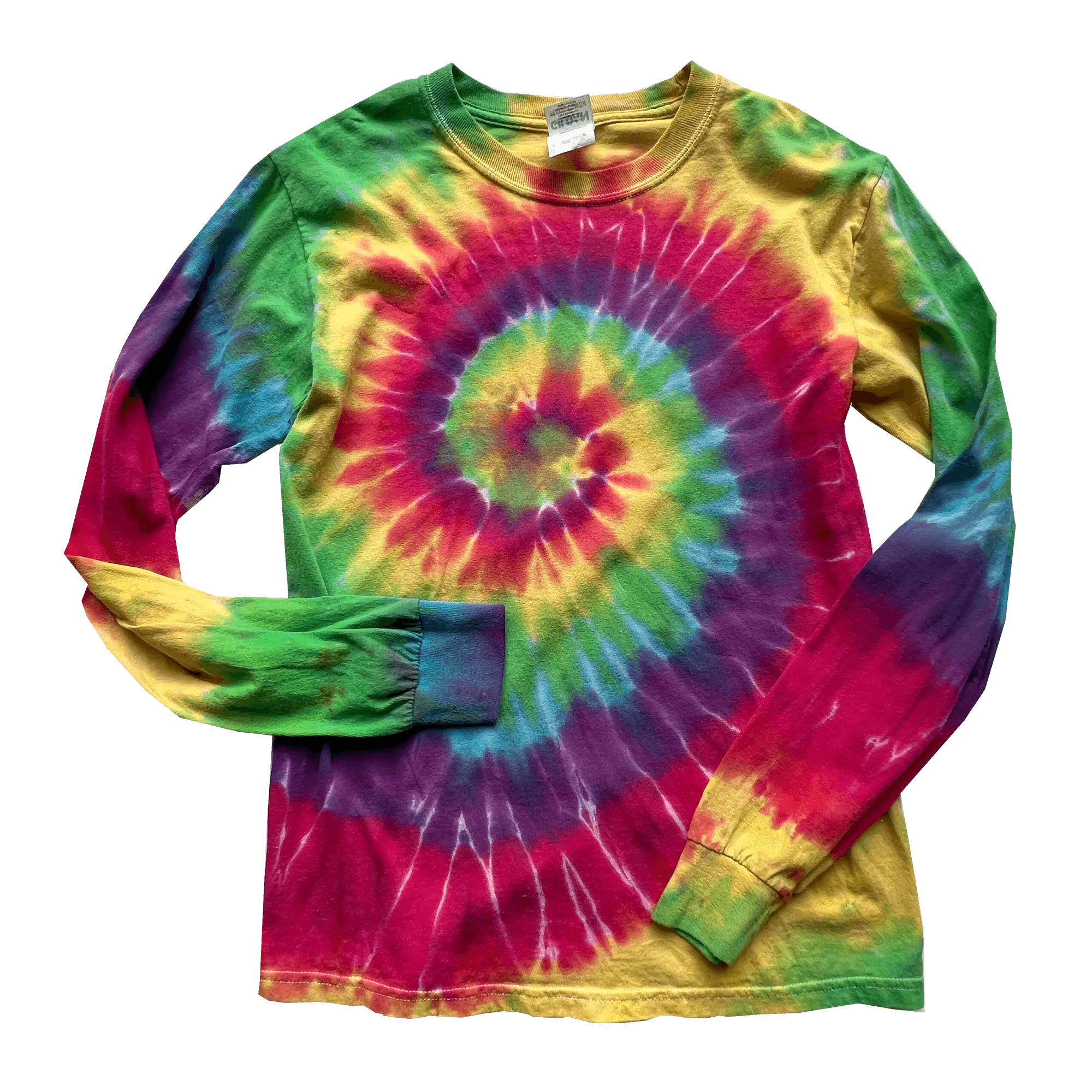 Tie Dye Long Sleeve Crewneck T-Shirt - S Gildan Heavy Cotton